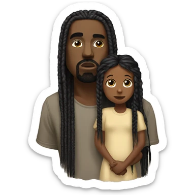 Kanye west and his daughter with long black braids rapping sticker