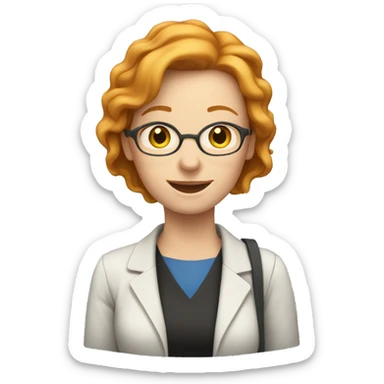 Teacher white woman ginger hair laptop happy sticker