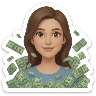 Brown haired woman with money and audit rules and policies and procedures around her sticker