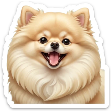 Cinematic Cute Yawning Cream Pomeranian Portrait Emoji, Head tilted slightly with a dramatic, wide-open yawn, showcasing a soft, fluffy cream Fur with gentle highlights, floppy ears slightly drooping, round dark eyes barely open in drowsy contentment, Simplified yet irresistibly adorable features, highly detailed, glowing with a soft, cozy glow, high shine, relaxed yet expressive, stylized with a touch of whimsy, bright and endearing, soft glowing outline, capturing the essence of a sleepy yet affectionate companion, so drowsy it feels like it could stretch right out of the screen and curl up for a nap! sticker