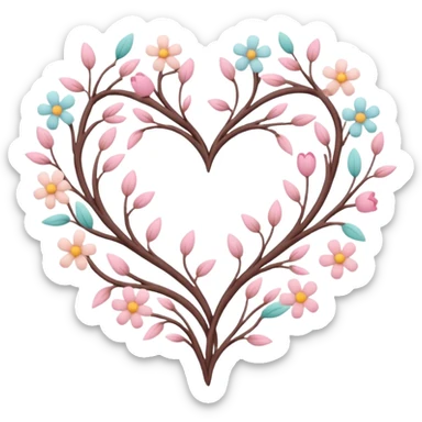Natural cottage core aesthetic minimal flower branches in a twisty heart shape sticker
