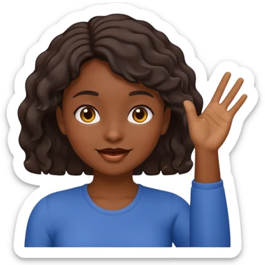 A dark-skinned girl with short, wavy hair raises her right hand 😜 and makes the same emoji movements sticker