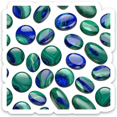 Round cabochon gemstone with blue azurite and green malachite mixed patterns and high polish sticker