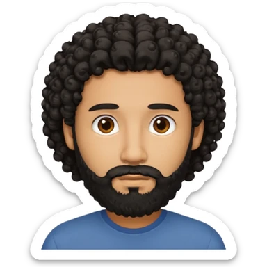 This is a cartoon-style avatar of a man with curly black hair, a beard, and a calm expression  sticker