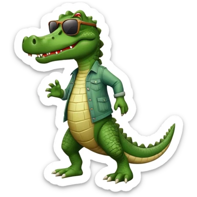 friendly anthropomorphised crocodile in casual clothing, wearing dark sunglasses, walking upright, relaxed pose sticker