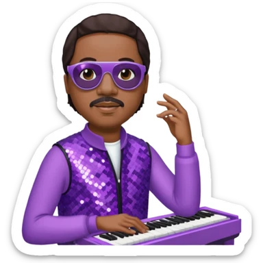 Stevie Wonder with dark brown hair, lilac sequin outfit  sticker