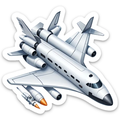 An icon featuring a space shuttle, a drone, and an airplane, symbolizing aerospace technology. The design includes rockets, flight paths, and satellites, representing space exploration and aviation. Transparent background highlights the cutting-edge technologies in air and space travel sticker
