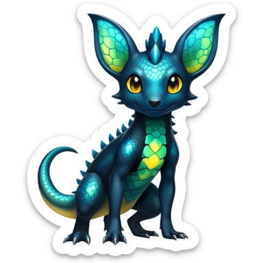 Colorful Iridescent Exotic Salandit-Aurorus-Umbreon-Fakémon-hybrid-creature (full body)  sticker