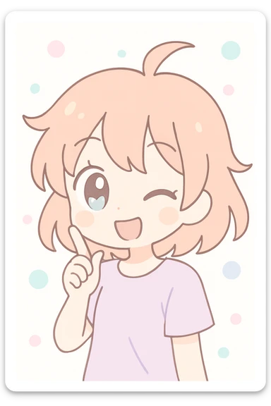 mischievous girl, winking, messy hair, energetic, fun, anime-inspired sticker