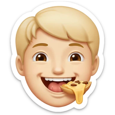 person chewing food slowly, smiling, simple and expressive sticker