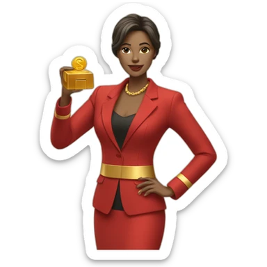 Posh-woman-with-red-suit-offering-goldbar sticker