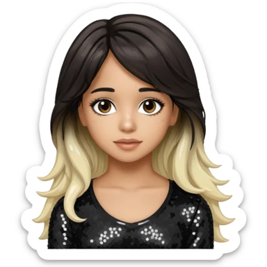 Camila Cabello from Fifth Harmony with long dark brown with platinum blonde highlights hair, black sequin outfit sticker