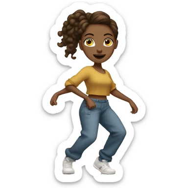 Woman with brown hair and baggy pants and a top dancing hiphop sticker