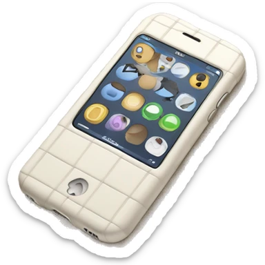 white iPhone 14 with beige checkered case sticker