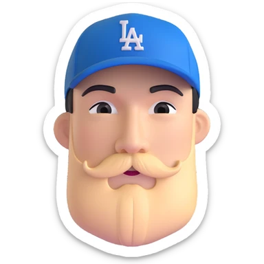 Mexican person with mustache, wearing an LA Dodgers cap sticker