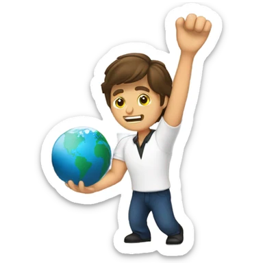 Brunet white male bowling using the earth as a bowling ball sticker