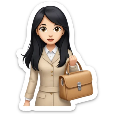 Going down an elevator ready for work with lunchbox and tote bag girl with black long hair  sticker