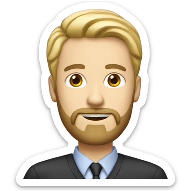 male teacher with blonde hair and side parting and black beard sticker