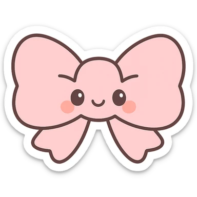 fluffy bow with cute face, blushing cheeks, kawaii style sticker
