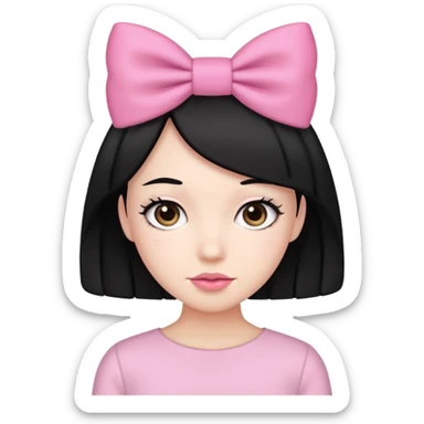 cabelo preto com laço rosa  sticker
