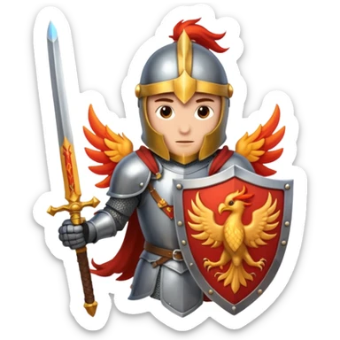 Knight with shield and sword.  Shield has a phoenix on it sticker