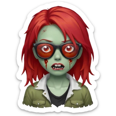 Zombie girl with red hair and sun glasses face sticker
