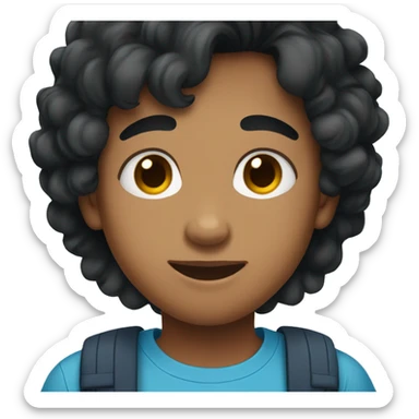 create sri lankan 14 year old boy with fluffy black hair and a blue shirt sticker