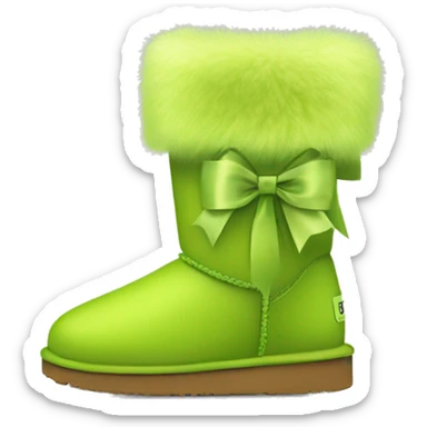 Tall Pair of lime green fur Ugg boots with silk ribbon bow. sticker