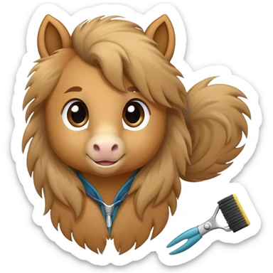pony with grooming tools nearby sticker
