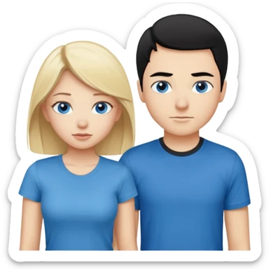 Pretty blonde girl with blue eyes bent over and guy with black hair standing behind her sticker