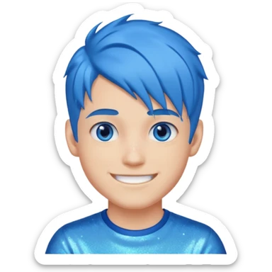 glitter blue gamer boy happy blue hair sticker