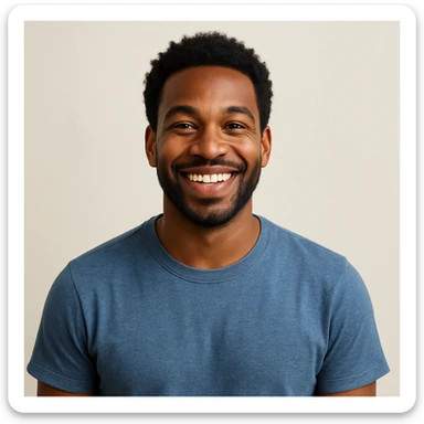 Black person smiling, casual clothing, friendly vibe, simple background sticker