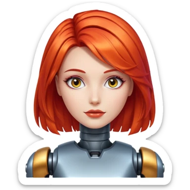 female vibrant hair color metalic robot face like last picture of the last one sticker