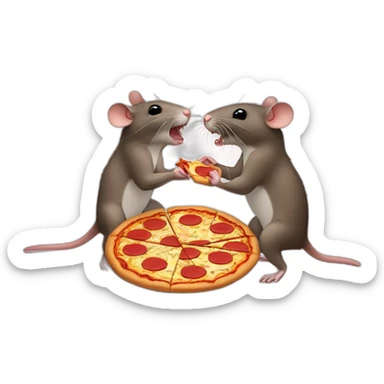 Two rats fighting over a piece of pizza sticker