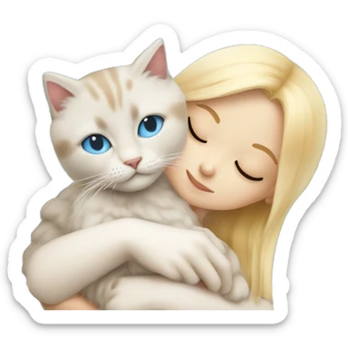 Young blonde beautiful sleeping girl hug ragdoll cat with blue eyes  sticker
