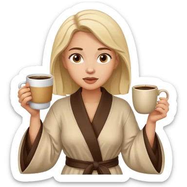 Woman drinking coffee and The edges of the eyes are wide open in the morning sticker