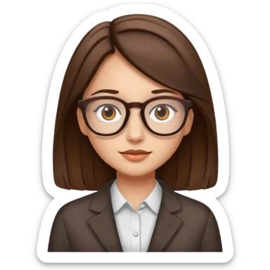 brown eyed girl with medium length brown hair, wearing glasses sticker