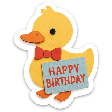 duck with bowtie holding birthday card sticker