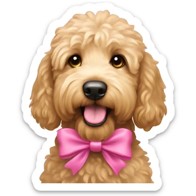 Goldendoodle with pink bow sticker