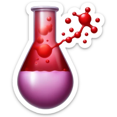 A chemical flask with blood inside and bubbles sticker