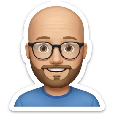 Bald white man with glasses and beard smiling  sticker