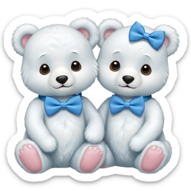 sweet same little white bears with blue bow tie sitting sticker