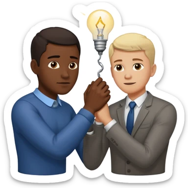 Muestra a dos personas. Uno de pie, alcanzando y firmemente halando hacia arriba a la otra persona que está agachada o en un agujero/grieta. Sus manos están entrelazadas en un agarre fuerte. El enfoque debe ser claro: un hombre ayuda a otro a levantarse o salir de una situación peligrosa. sticker