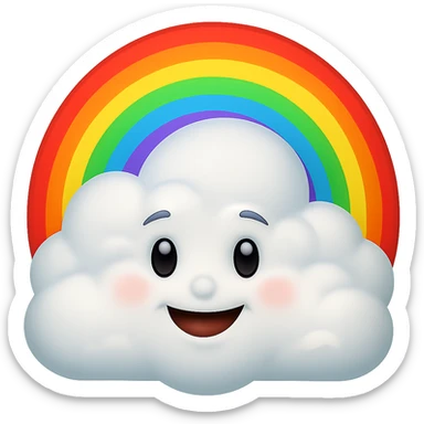 Add a bright, colorful rainbow arcing over the cloud in a Disney style, Apple emoji style. Keep the background transparent. sticker