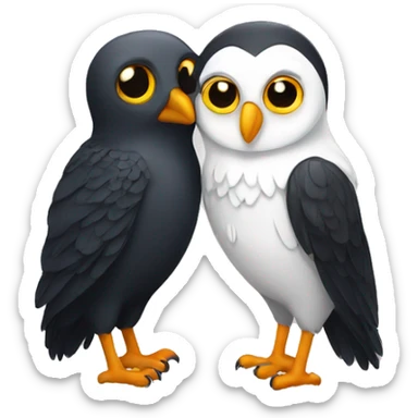 A White owl and a crow hugging  sticker