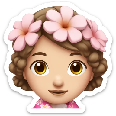 cute girl with blue eyes and brown hair in pink flower kimono sticker