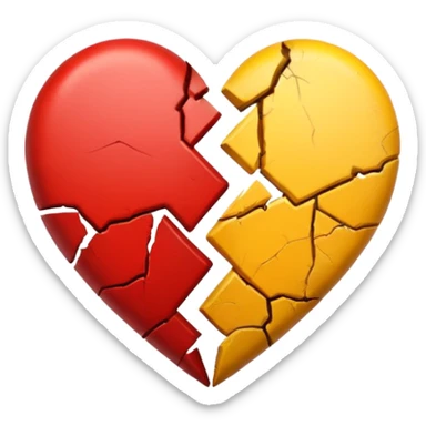 Half red half yellow broken heart sticker