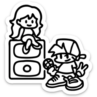 Friday Night Funkin' Girlfriend and Boyfriend as a simple icon emphasizing their signature poses sticker