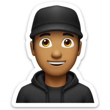 Un chico con un gorro negro puesto, pelo negro señalando con el dedo del medio sticker