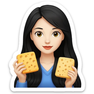 Black long hair woman with cheese sticker